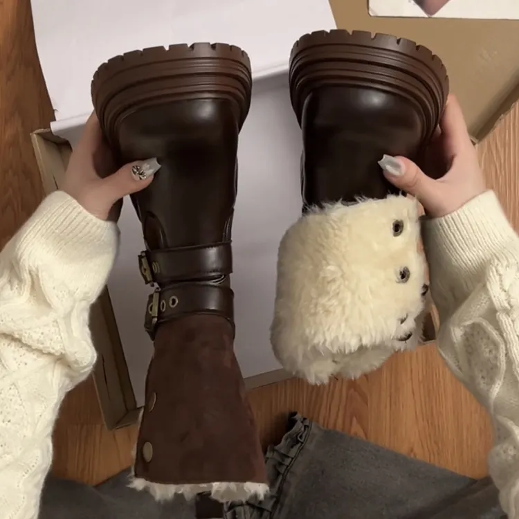 棕色复古英伦厚底加绒马丁靴女款2025新款冬季保暖加厚雪地短靴子