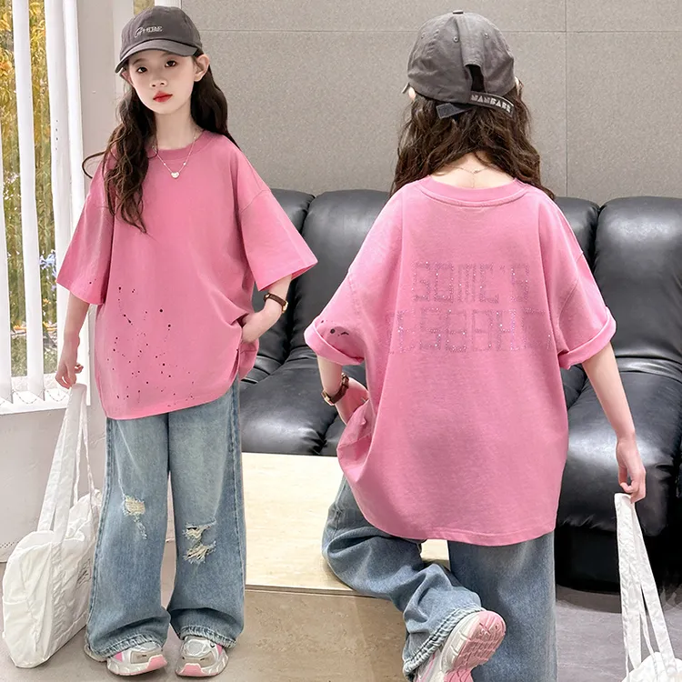 女童夏季短袖套装2025新款洋气女大童夏装休闲T恤儿童牛仔裤薄款