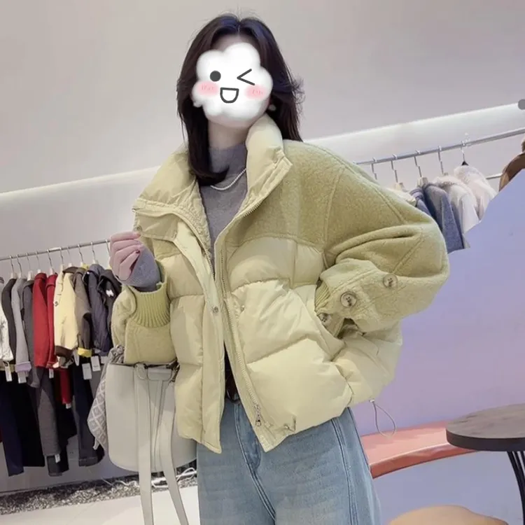 2025时尚百搭立领拼接时尚服外套女冬季新款袄手塞保暖衣