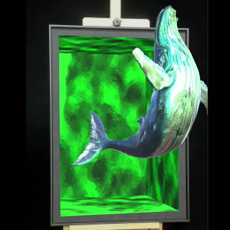 10《鲸鱼AR成品刺绣装饰画》竖款样板房玄关卧室办公室茶室书房挂画