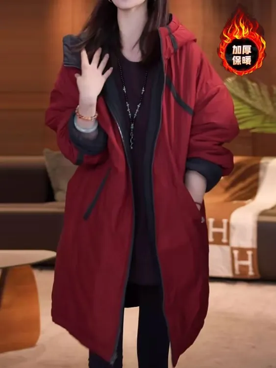 高档轻奢气质连帽棉服外套女2025冬新款大码宽松显瘦时尚保暖棉衣
