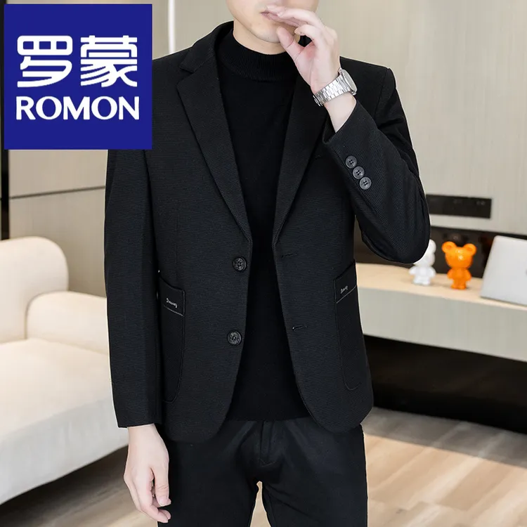 罗蒙2025秋季新款男士休闲西服外套韩版修身短款两粒扣西装单西装