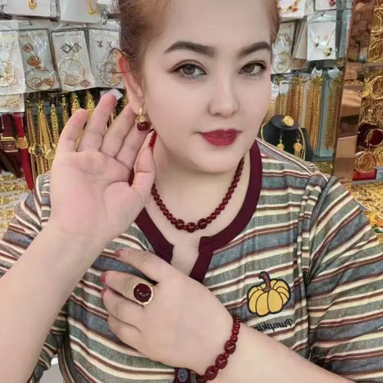 铜合金亚克力项链 铜合金亚克力复古串珠链时尚民族风爆款女