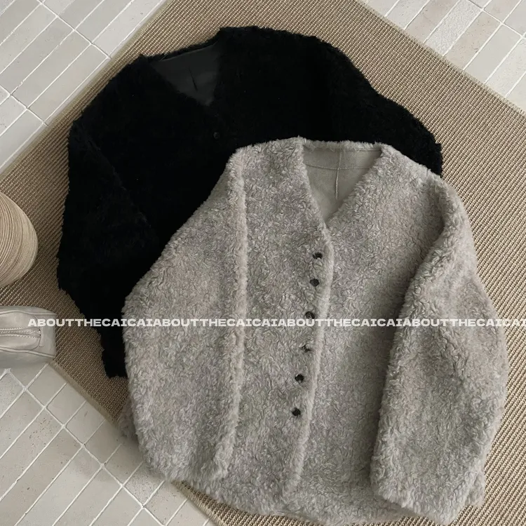 CAICAI冬季韩系显瘦加厚时尚洋气全羊毛皮毛一体外套（只能干洗）