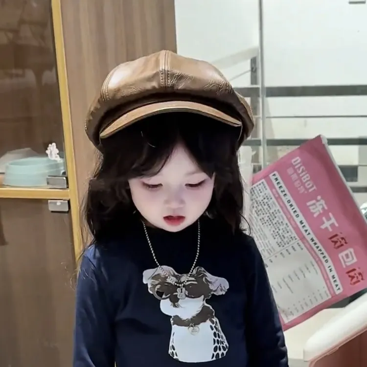 【小布丁】儿童PU贝雷帽春秋季宝宝八角鸭舌帽男女童洋气百搭画家帽