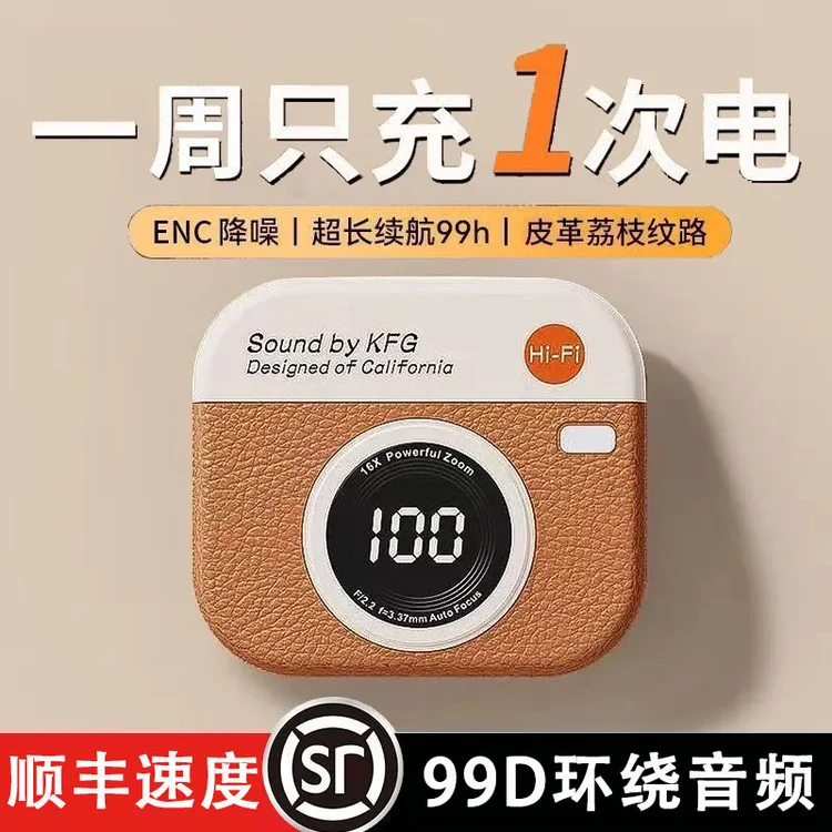 【柏林之声】2025新款复古照相机蓝牙耳机无线半入耳式超长续航耳机