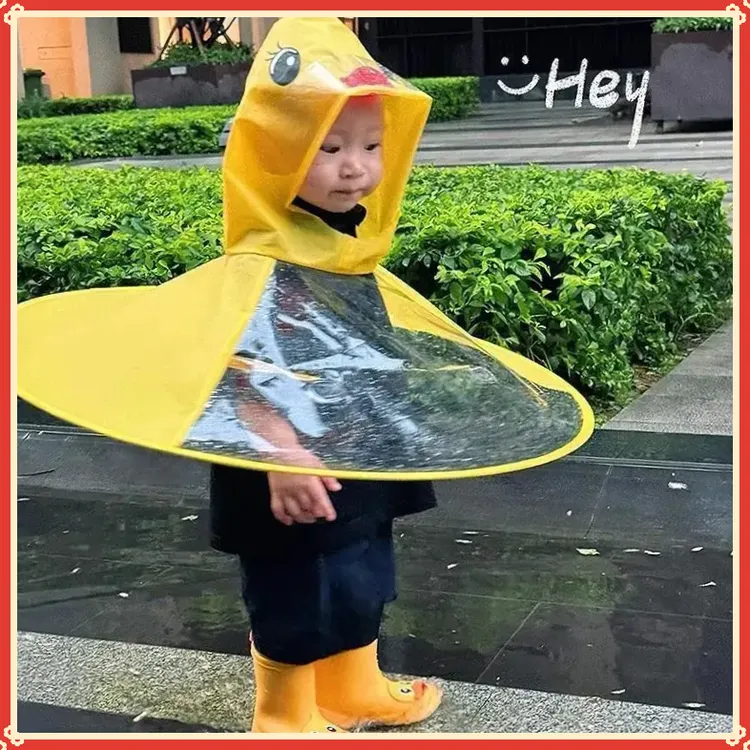 小黄鸭飞碟雨衣小孩斗篷式雨伞帽幼儿园宝宝XMJJ儿童雨衣连【富达】