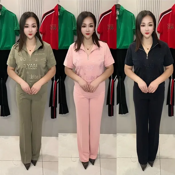 夏季女士休闲运动套装洋气显瘦短袖两件套宽松减龄时尚