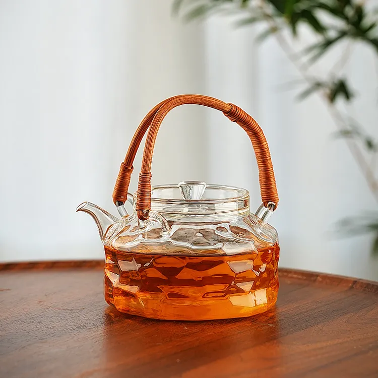 玻璃煮茶壶2025新款家用日式藤编提梁壶纯手工耐高温泡茶器