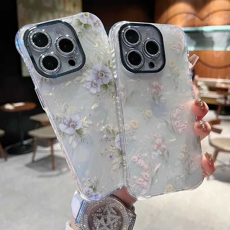 适用苹果系列iPhone 16新款手机壳紫色牵牛花全包防摔精孔镜头膜