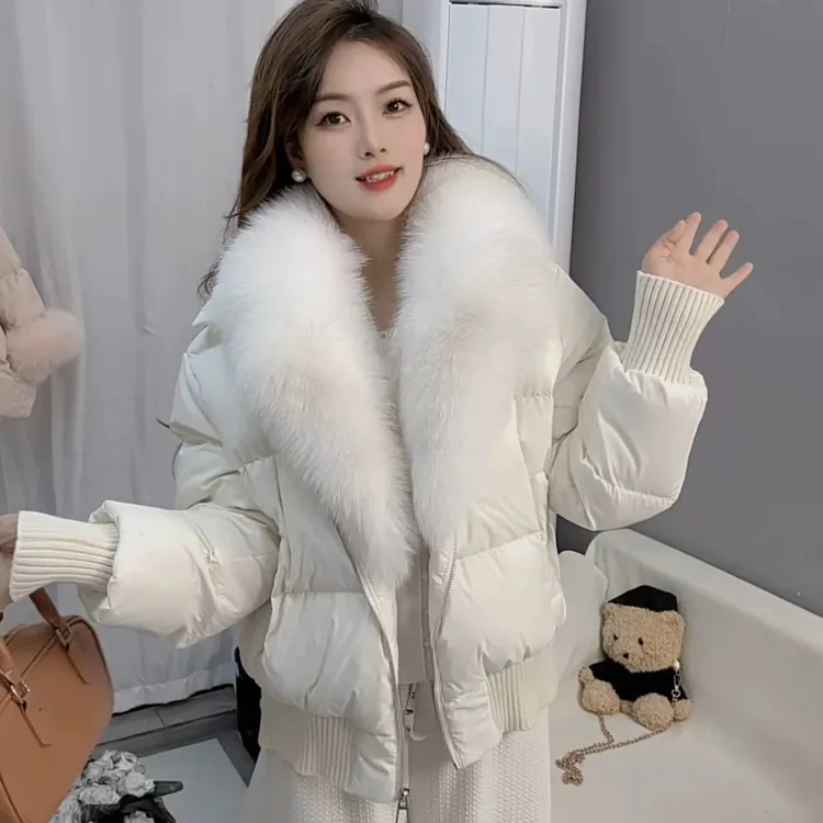 【雪风铃】狐狸毛西装领新款高端皮草鸭绒羽绒服短款显瘦轻奢外套