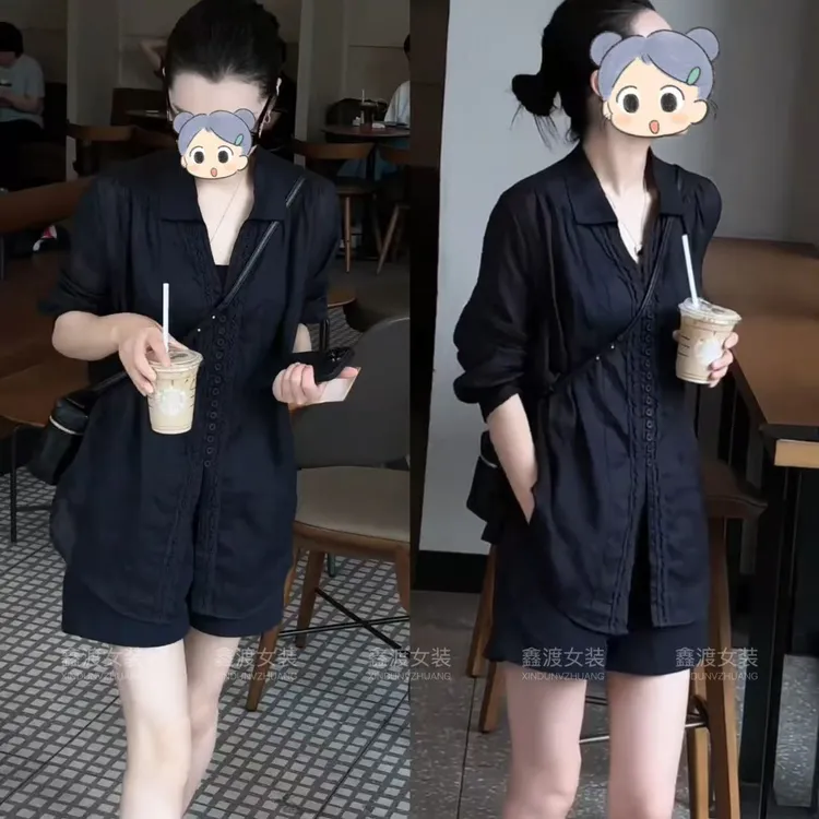 2025夏季新款时尚显瘦气质女士网红洋气两件套百搭款D5843