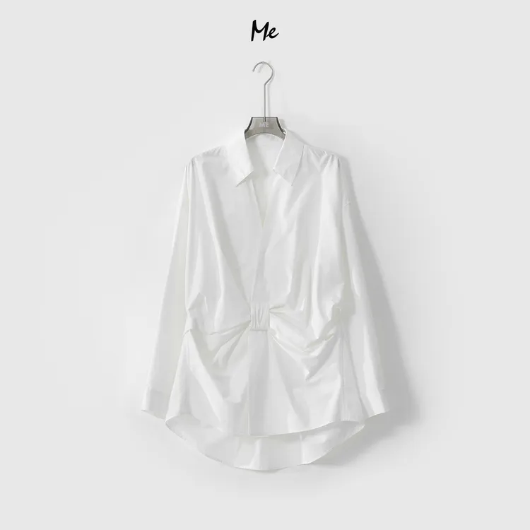 ME【蝴蝶结腰褶衬衫】莱赛尔混纺显瘦时尚百搭一手长上衣MESS1036