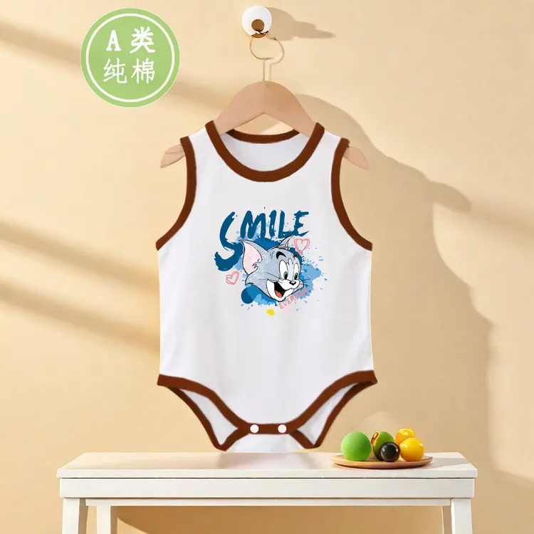 婴儿包屁衣夏季薄款宝宝三角哈衣纯棉新生儿衣服无袖睡衣居家夏装