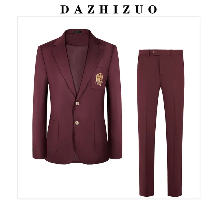 黑色刺绣西服套装男男款新郎结婚礼服韩版修身西装套装2PA2570