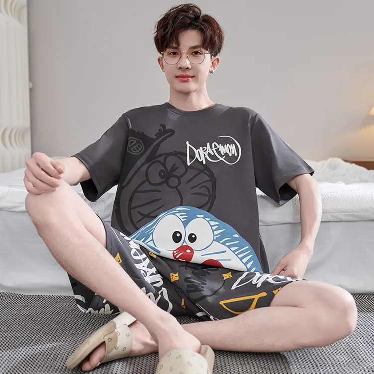 睡衣男款夏季纯棉短袖短裤学生青少年男士夏天薄款大码家居服套装