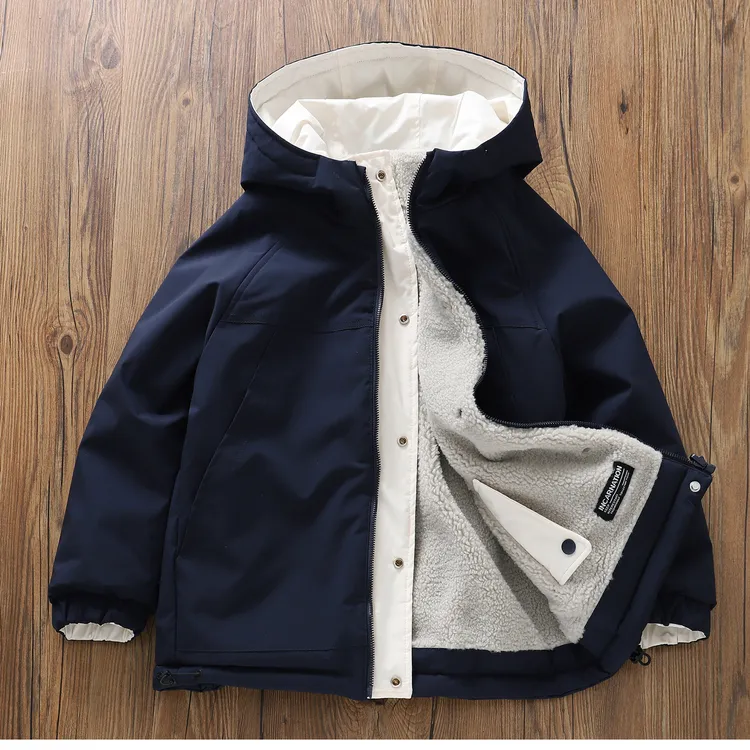 高品质男童两面穿棉服~秋冬新款儿童中大童保暖夹克加绒连帽外套A