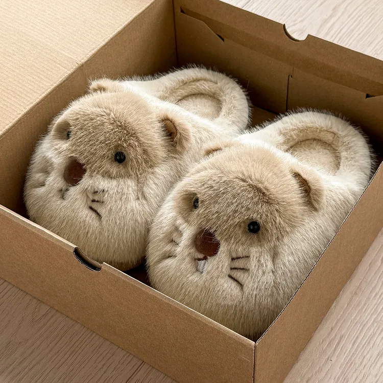 FZT土拨鼠棉拖鞋女士秋冬季2025新款防滑保暖卡通可爱毛毛拖鞋女