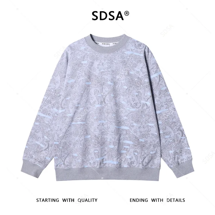 SDSA男士秋冬新款痞帅男装韩版割破撞色印花圆领卫衣休闲百搭上衣