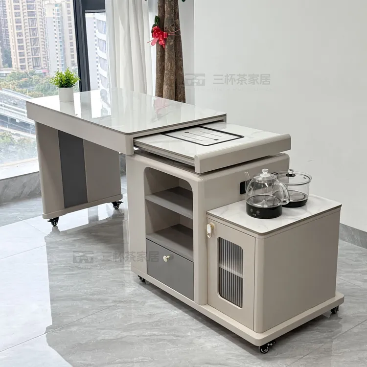 旋转岩板茶台轻奢移动旋转一体桌椅组合阳台泡茶2025新款现代简约