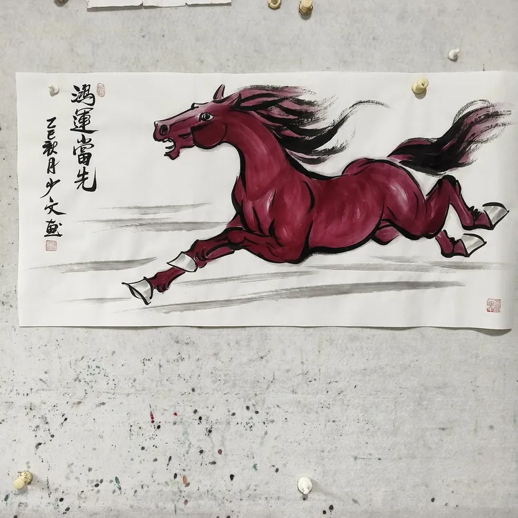 策马奔腾国画作品