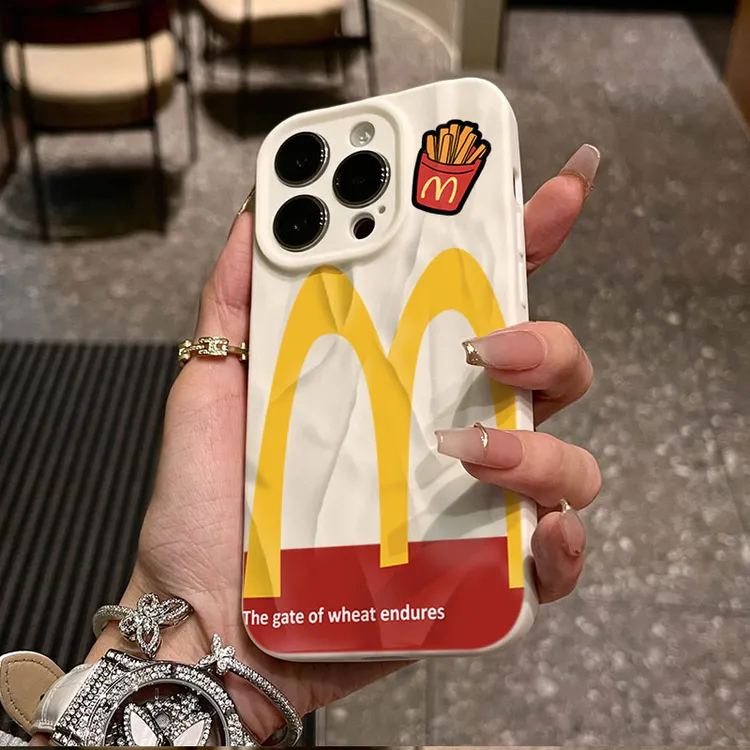 M记薯条适用iphone16苹果17pro手机壳14plus褶皱14磨砂12软13