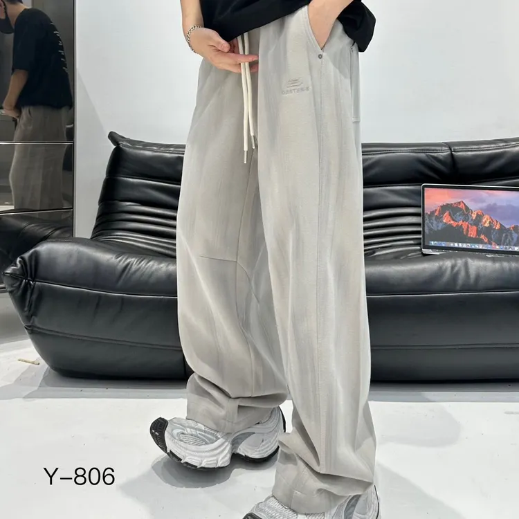 秋季美式浅灰色休闲风抽绳直筒裤高街