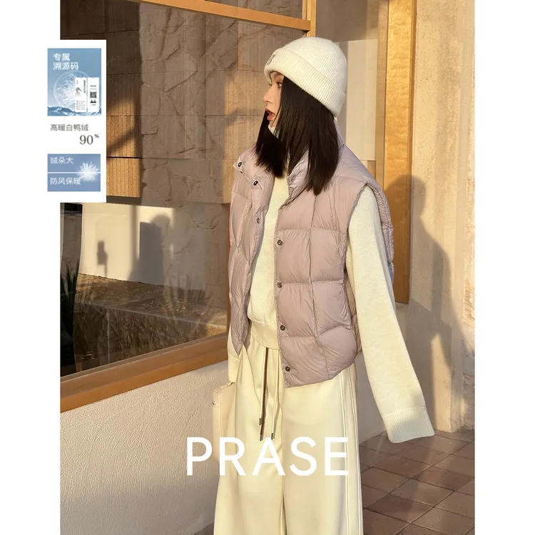PRASE·噜【方格马甲】新国标90白鸭绒显瘦保暖冬羽绒服马甲PR512B66