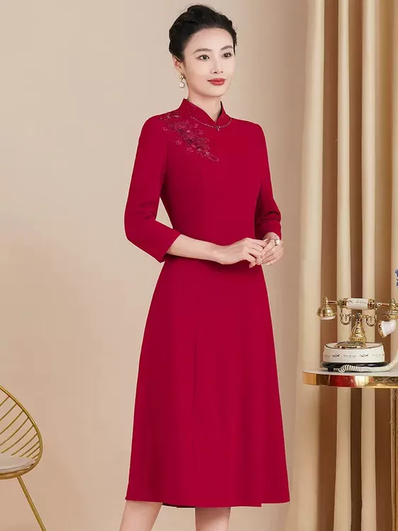 2025新款喜妈妈婆婆婚宴礼服裙敬酒服秋冬气质优雅改良旗袍大码Z
