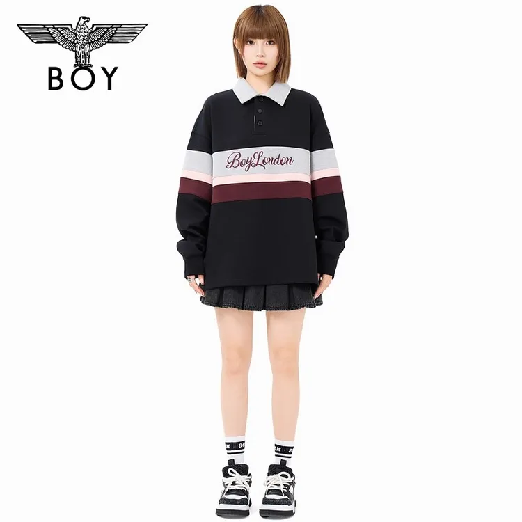 【芬多学院】BOYLONDON2025秋新款绣花POLO套头情侣卫衣撞色N03054