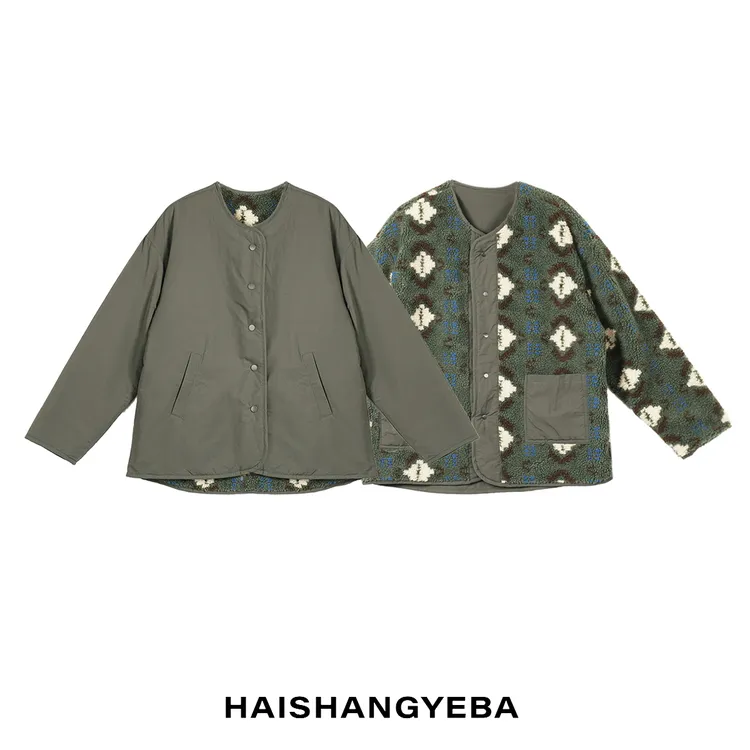 【海上叶爸】新款2025秋冬百搭棉宽松双面穿迷彩摇粒绒外套