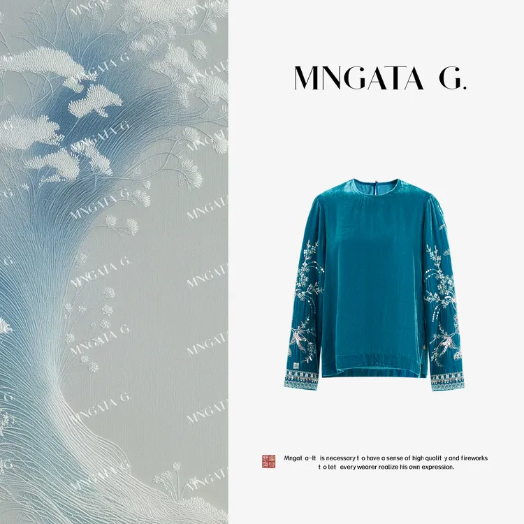 MNGATA G.宫小妍【真丝·明月向晚】早秋新中式国风真丝上衣5052667