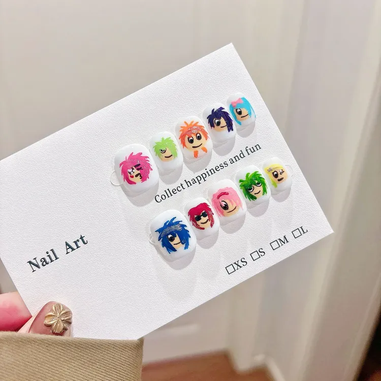 手绘红薯爆款美甲手工穿戴甲短款可拆卸个性搞怪彩色表情包甲片