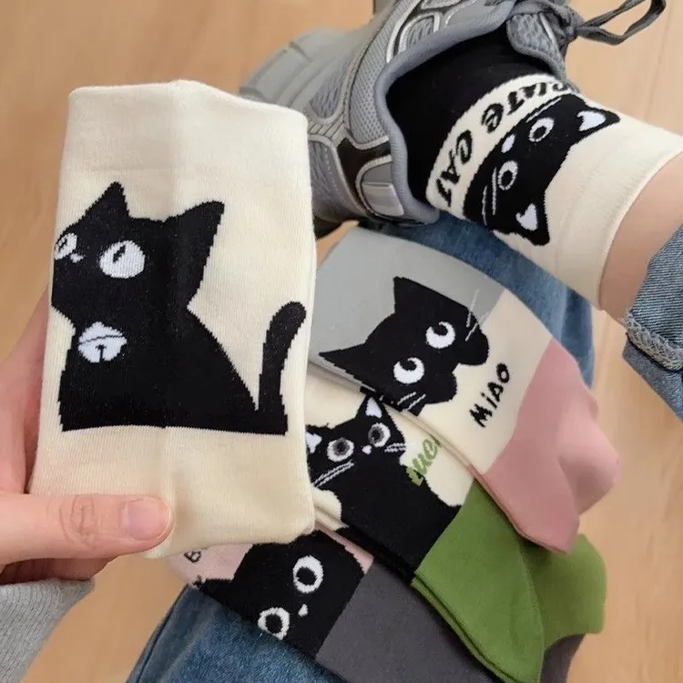 25年新款卡通猫咪袜子女中筒袜ins潮春秋日系可爱小众设计感学生