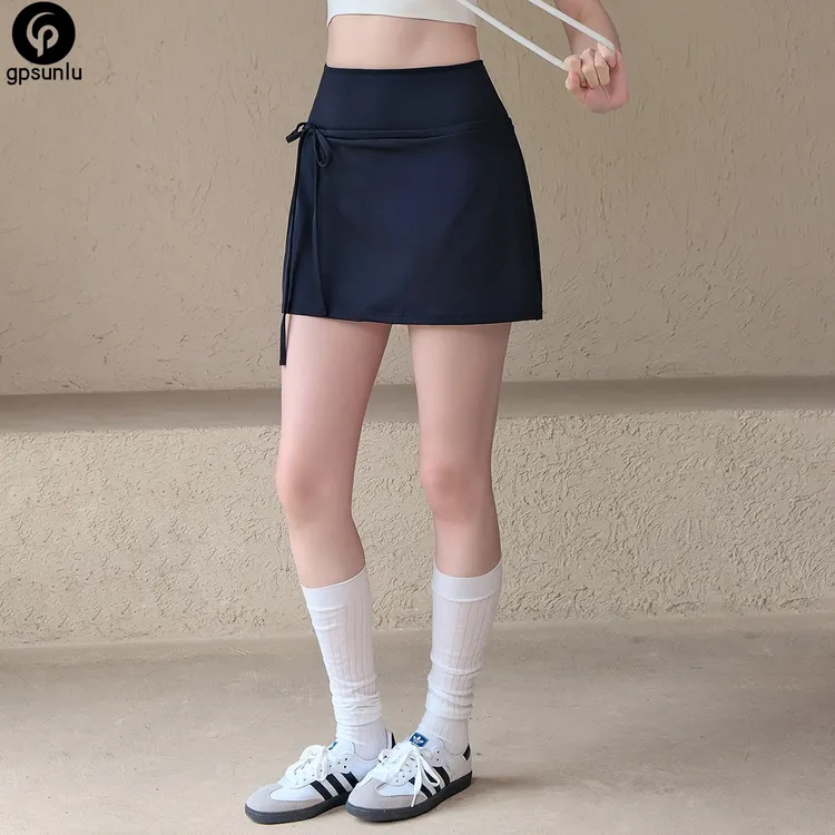 GPSUNLU瑜伽短裙女假两件防走光羽毛球网球裙高腰健身运动半身裙