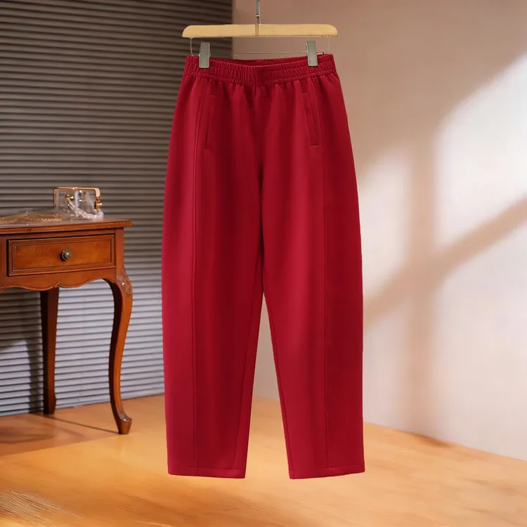 红色卫裤运动裤2026早春女装新款裤子宽松bf慵懒风休闲弯刀阔腿裤
