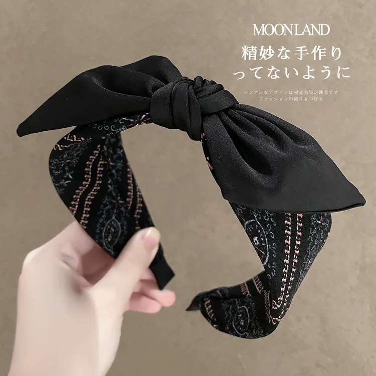 高级感黑色印花蝴蝶结发箍女高颅顶日常外戴发卡洋气时尚洗脸头箍