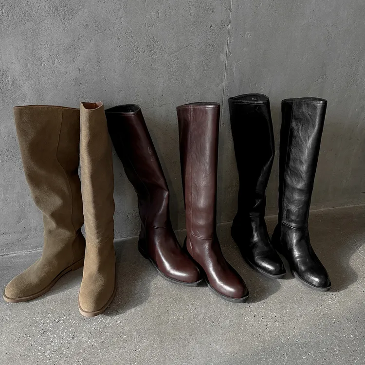 【邓老师】牛皮/2.5cm/秋冬新款高筒靴女长筒靴秋冬瘦瘦靴平底百搭