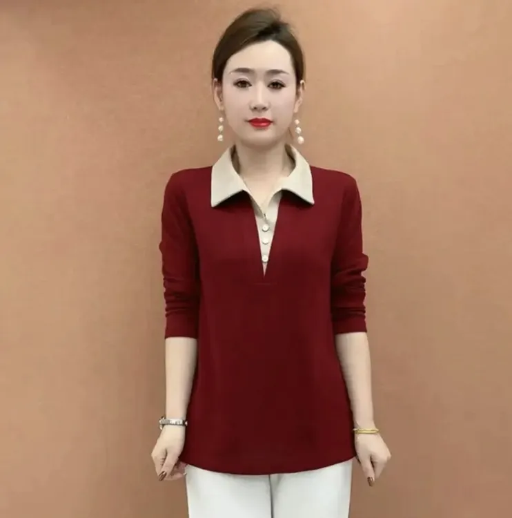 秋季时尚新款减龄显瘦百搭气质显瘦小衫休闲妈妈装长袖上衣8637