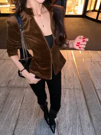 【罗哥】秋冬气质百搭修身立领灯芯绒短款外套收腰显瘦夹克LD36901
