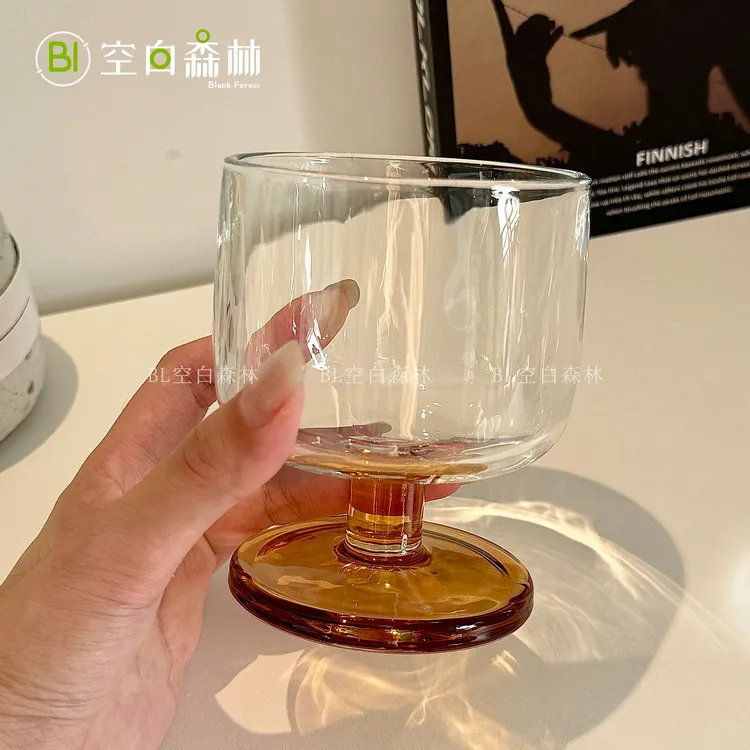 小众复古矮脚收腰玻璃杯ins风美式咖啡杯特调饮品杯冷饮杯果汁杯