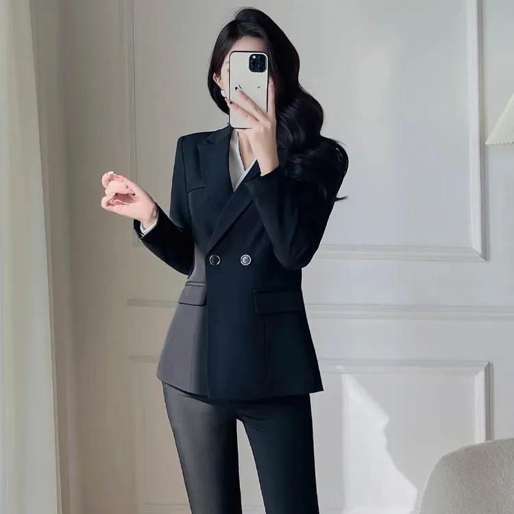 职业装西装套装女秋冬黑色立体修身收腰高级感气质大学生面试正装