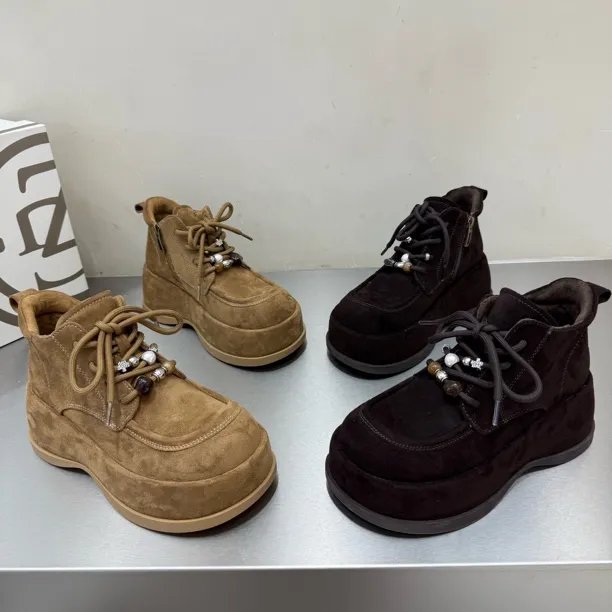 出0629-7B新款厚底松糕秋冬高帮秋冬圆头时尚休闲鞋底厚5公分舒适
