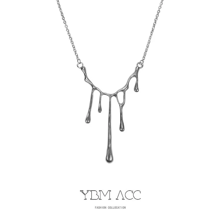 钛钢项链 熔岩项链融化水滴流苏小众ins潮冷淡风甜酷辣妹毛衣链