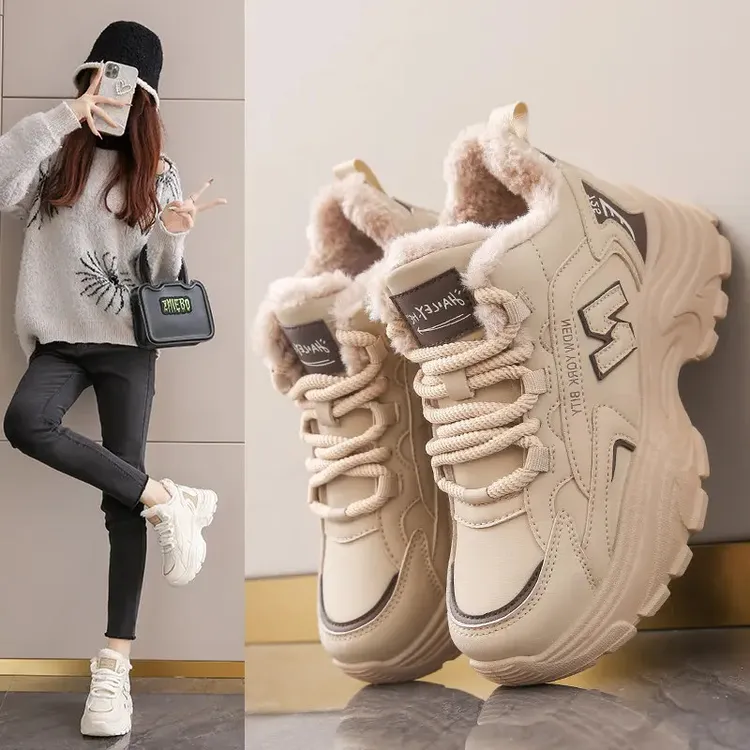 新百伦NEWBOLUNE高级感加绒老爹鞋女2025冬季新款加厚底保暖运动