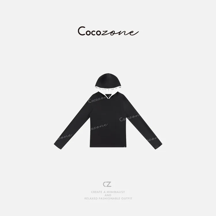 COCO ZONE 刘一一 秋冬连帽撞色边设计百搭长袖T恤CC1D2726