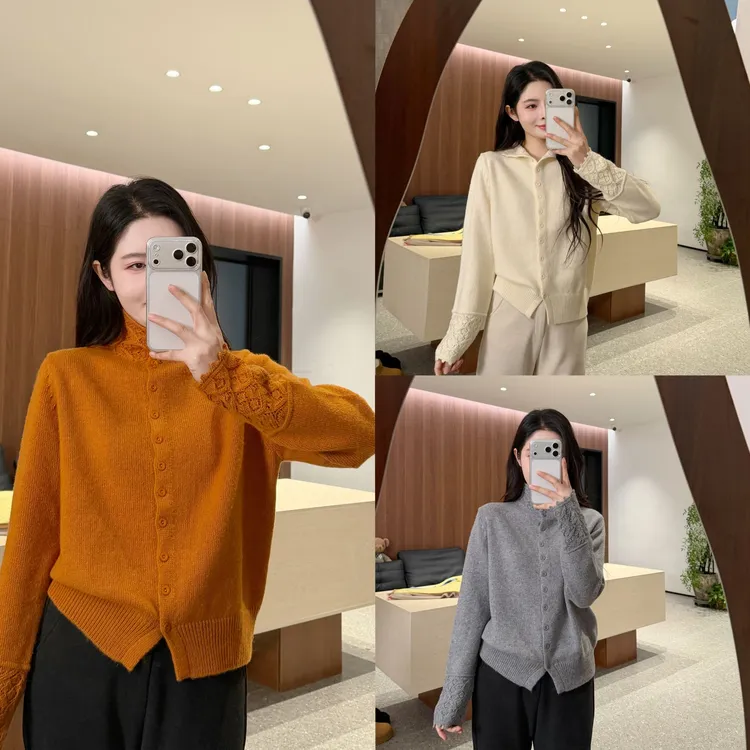 SUMU/宿慕重工钩花秋冬毛衣开衫12-5冬季新款舒适百搭针织衫0001