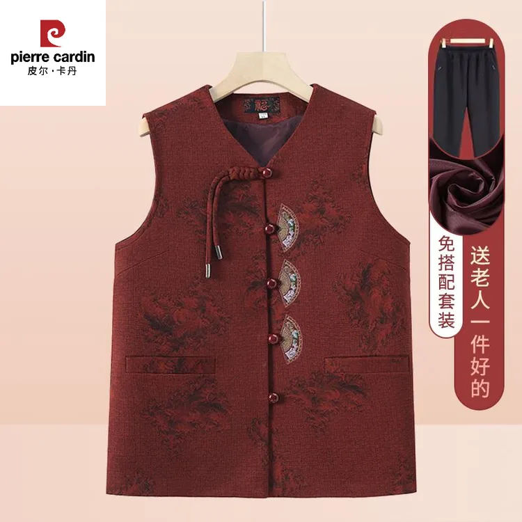 皮尔卡丹中老年人春装马夹外套女奶奶上衣妈妈宽松马甲中国风春秋