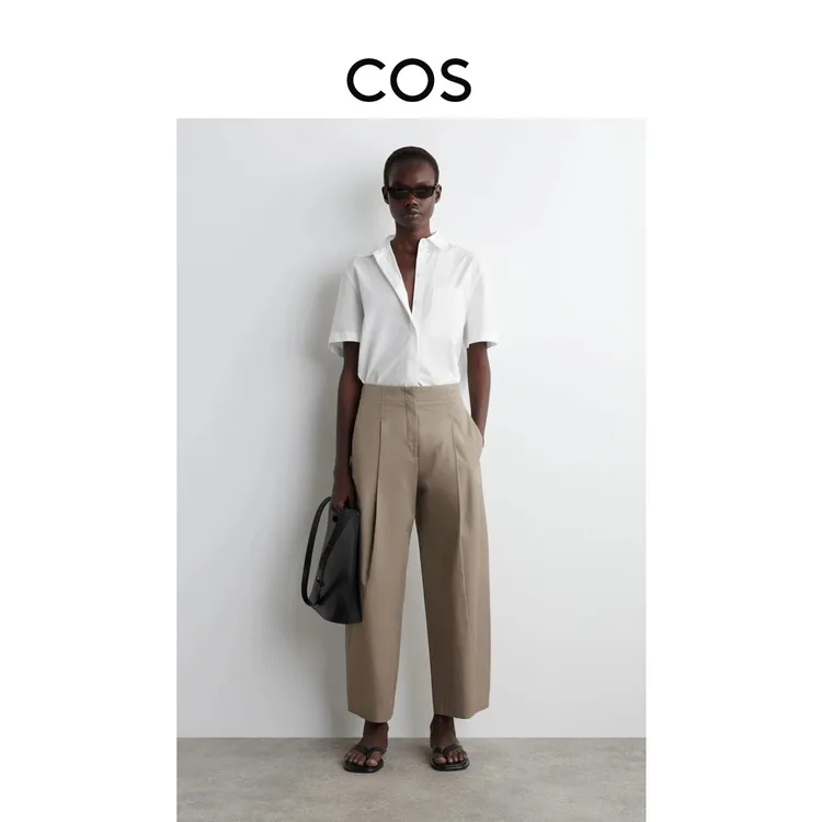 COS女装 标准版型桶形褶裥斜纹奇诺裤2025夏季新品1215461006