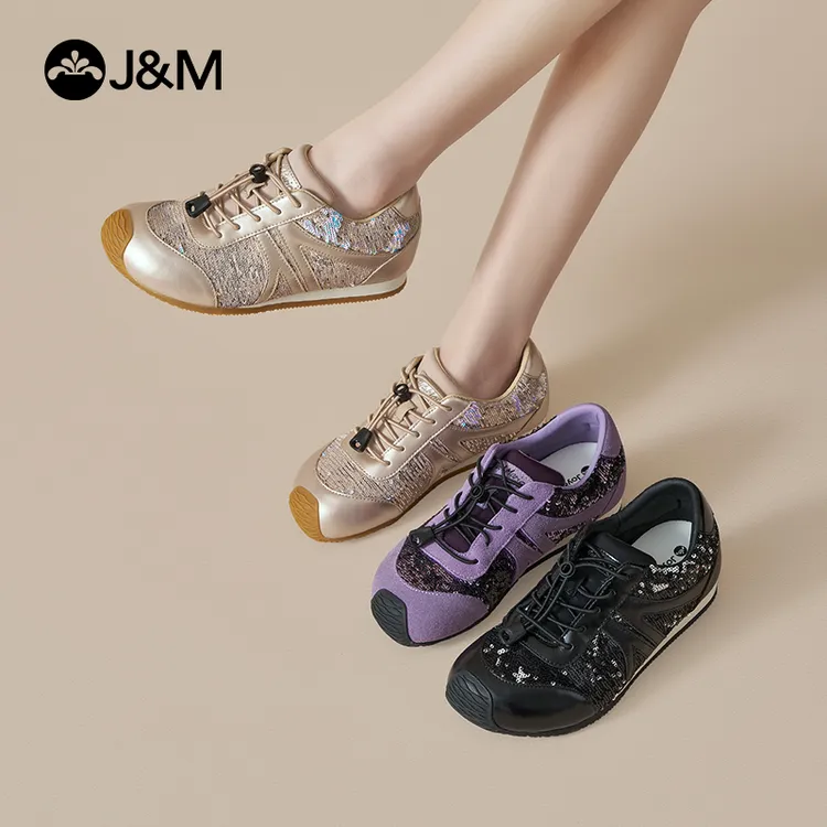 J&M/快乐玛丽25年秋款拼接圆头透气德训鞋时尚软底运动鞋73163W